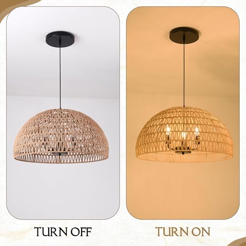 24" Brown Woven Pendant Light Boho Chandelier Dome Rustic Farmhouse Chandelier Wicker Pendant Light Rattan Light Fixture for Dining Room Living Room Bedroom Kitchen Island Foyer(Bulb Incl) - color: 24" Natural