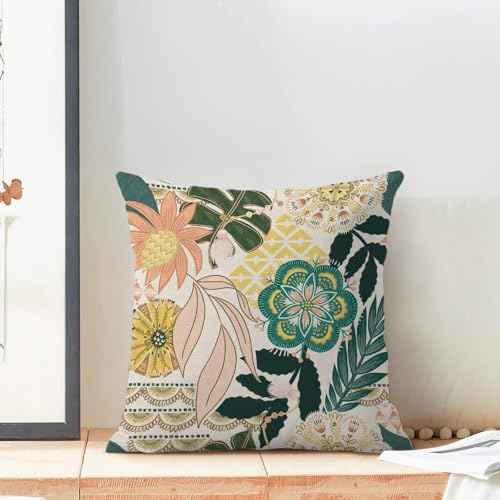 Boho Floral Pillow Covers 18x18 Set of 2, Abstract Mid Century Morden Outdoor Decorative Botanical Flowers Tropical Leaves Throw Pillows Retro Flower Couch Cushion Case for Chair Sofa Bedroom - color: Vc6, size: 18" x 18" (Pack of 2)