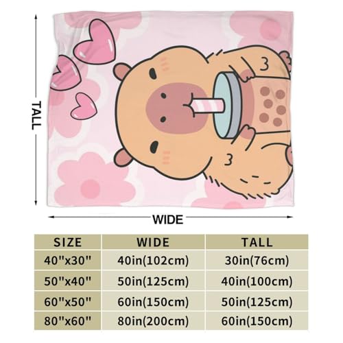 Cute Capybara Blanket Gifts for Women Kids, Boba Tea Flannel Blankets, Warm Cozy Soft Throw for Bedroom, Camping, Couch, Decor 40x50 in - color: Capybara, size: 40"x50"