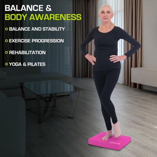 ProsourceFit Exercise Balance Pad, Non-Slip Cushioned Foam Mat & Knee Pad for Fitness and Stability Training, Yoga, Physical Therapy - color: Pink, size: L - (15.5" x 12.75")