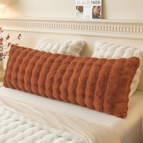LIFEREVO Fluffy Faux Rabbit Fur Body Pillow Cover, Cozy Bubble Shaggy Plush Bed Body Pillowcase with Zipper Closure, Long 20"x54" Fuzzy Furry Pillow Case for Bedroom Home Decoration, Burnt Orange - color: Burnt Orange