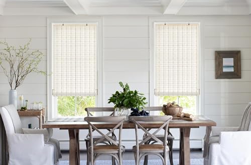 LazBlinds Cordless Bamboo Blinds, Light Filtering Hanging Window Shades, Whitewash Bamboo Roll Up Shades for Indoor/Outdoor Windows - color: Whitewash B, size: Custom Size