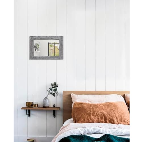 Rustic Wall Mirror Farmhouse, with Frame Wood Wall Mirror Rectangle Antique Decor Hanging Mirror for Bathroom Living Room Bedroom Entryway Small 16" x 12 " - color: Inky, size: 16"L x 12"W