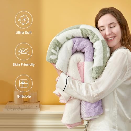 Snuggle Sac Checkered Blanket, Baby Pink Throw Blanket for Couch Plaid Microfiber Fluffy Warm Cozy Fuzzy Soft Throw Blanket Reversible Checkered Blankets for Sofa, Chair, Bed, 50x60 inches - color: Baby Pink, size: Throw(50"x60")