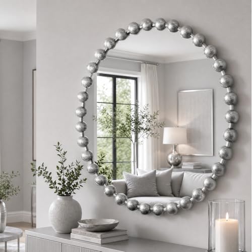 Madison Park Round Mirror, Metal Frame Circle Mirror 36 inch, Wall Art Decor Mounted Hanging for Entryway, Bathroom, hallway, Living Room, Vanity, Marlowe, Silver - color: Silver, size: 36"L x 36"W