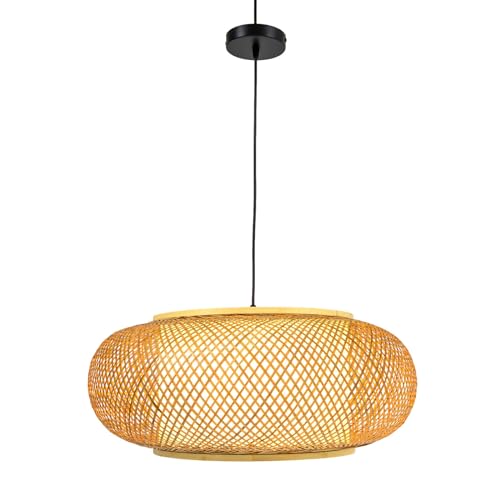 Rattan Pendant Lights, 24inch Handmade Bamboo Wicker Rattan Pendant Light Fixture Asian Retro Hanging Lamp Ceiling Lamp, Height Adjustable for Kitchen Island, Dining Room, Living Room, Bedroom