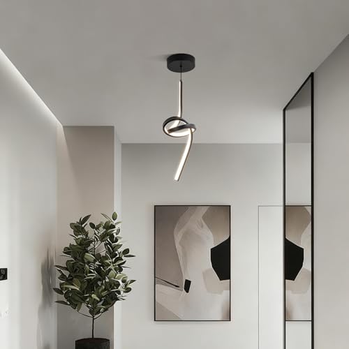 ADISUN Modern LED Pendant Light, Spiral Pendant Lights Kitchen Island, 4500K Neutral Light, Adjustable Height, Pendant Light Fixtures for Living Room Bedroom Hanging Light(Black) - color: Black-Neutral