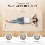 Cashmere Blanket – Hand Woven 100% Pure Wool Throw Blanket, 135 x 270 cm – Herringbone Pattern Cozy, and Soft Blanket for Bed, Sofa, or Couch - Made in Nepal - color: Gold Beige