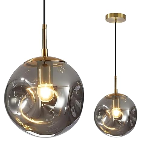 Modern Smoke Gray Concave Glass Pendant Light, Kitchen Island Lighting Single Globe Pendant Light Fixtures Century Kitchen Island Pendant Lighting for Bedroom Living Dining Room Light （Without Bulb） - color: AX-Smoky Gray-1 Light-1PC