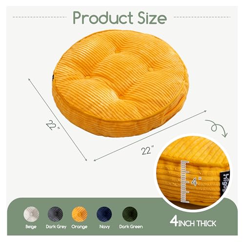 HIGOGOGO Floor Pillow Cushion for Adults, Meditation Cushion Pillow, Large Round Floor Sitting, Tufted Corduroy Cover, for Tatami Living Room or Yoga, 22x22 Inch, 2Pack, Orange - color: Round Orange, size: 4" Thick(Pack of 2)