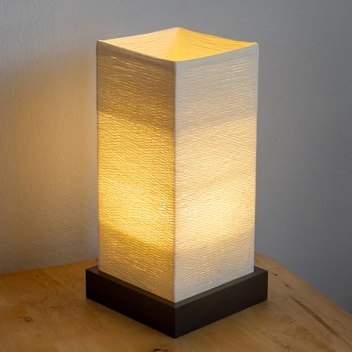 Dimmable Japanese Lamp Table Lantern • Small Warm Woven Glow Light • Nightstand Bedside Akari • Noguchi Style | UL Wire | Instructions + Lightbulb Included | (Ivory) - color: Ivory