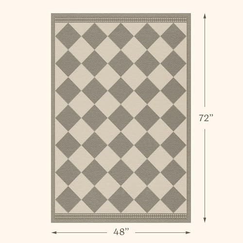 Diamond Corner Easy Jute Rug 4x6, Large Checkered Farmhouse Indoor Outdoor Patio Carpet for Backyard, Porch Decor, Low Profile Washable Non Slip Light Gray Area Rug for Living Room, Bedroom, Entryway - color: Beige Gray, size: 4' x 6' (Rectangular)