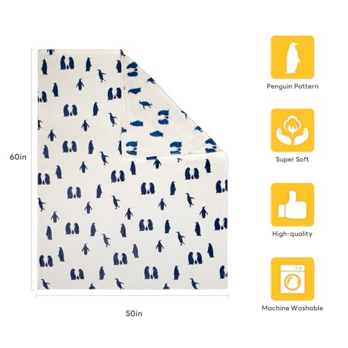 MACEVIA Flannel Fleece Penguin Throw Blanket, Cute & Soft for Bed, Sofa, Travel & Camping, 260GSM (Navy, 50"x60") - color: Penguin Print Navy, size: Flannel Fleece (50x60 IN)