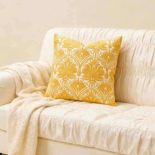 Slow Cow Yellow Canvas Embroidery Decorative Throw Pillow Cover Cushion Cover for Couch Sofa 18 x 18 Inches - color: Yellow Rose, size: 18" x 18" (Pack of 1)