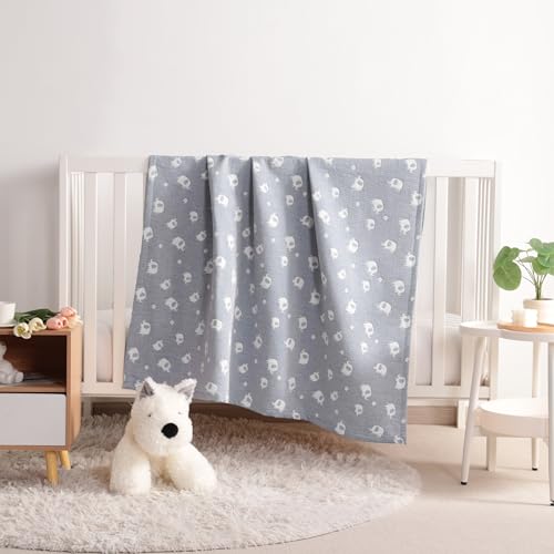 NTBAY 3 Layer Muslin Cotton Toddler Blanket, Jacquard Reversible Nursery Bed Blanket, Super Soft and Thermal for All Seasons, Decoration Gift, 30"x40", Blue Elephant - color: Blue Elephant, size: 30x40 Inch (Pack of 1)