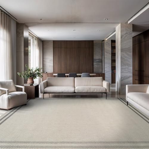 Luul Home Easy Jute Rugs 10x14 Bordered Bone Color Living Room Indoor Outdoor Area Rug for Patio and Kitchen Rug High Traffic Washable Easy to Clean Solid Boho Woven Design Outside Carpet (10 x 14) - color: Bordered/Bone Black, size: 10' x 14' (Rectangula