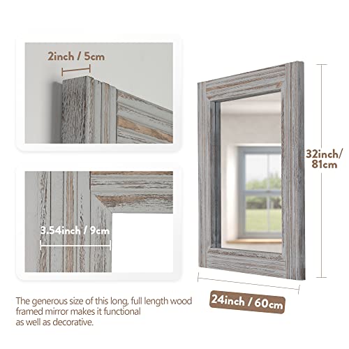 YOSHOOT Hand-Made Wooden Spliced Wall Mirror for Bathroom, Rustic Farmhouse Vanity Mirror, Décor Wall Art, Solid Wood Frame, Vertical or Horizontal Hanging - color: Spliced White Grey, size: 32"L x 24"W