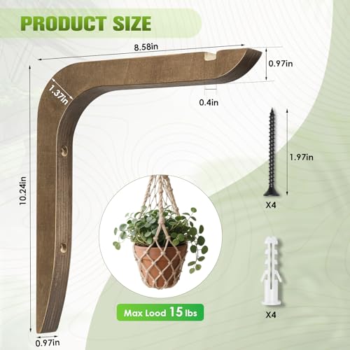 Wooden Plants Hanger, Plant Hangers Indoor Wall Mount, 8.58-Inch Hanging Plant Hooks for Wall, Basket Hooks for Lanterns, Flower Bracket, Wind Chimes, Lamp, Bird Feeders, Patio Decor(Brown 2PCS) - color: Brown 2PCS