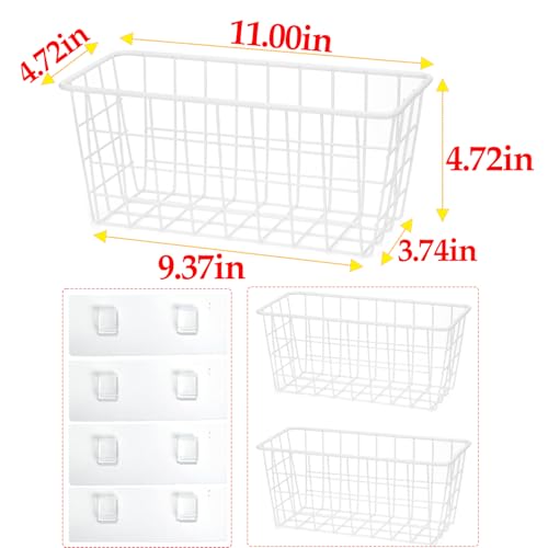 2 Set LeleCAT Hanging Wall Basket Organizer Over the Cabinet Door Adhesive Wire Baskets for Organizing Kitchen Food Pantry Bathroom Shelf Storage No Drilling Wall Mounted,White - color: White, size: 2 PACK