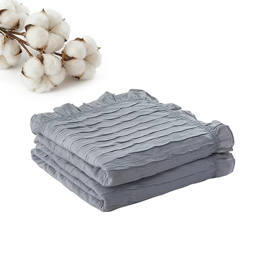 100% Organic Cotton Muslin Blanket with Ruffled Edges Soft Pleated Crinkle Bedspread for Twin & Queen Size Bed Breathable Lightweight Stylish Cotton Throw Decorative Home Gift - color: Mist Gray Ruffle Crinkle, size: Twin(60" x 80")