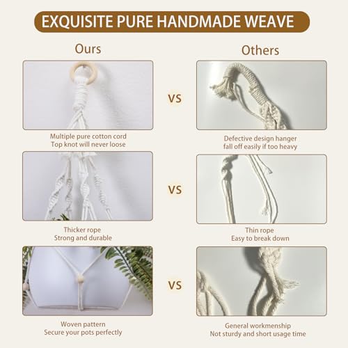 Artilady Hanging Planter for Indoor Plants Macrame Plant Hanger Large Hanging Plant Holder with Adjustable Beads Plants Basket White Rope Boho Plant Wall Decor (White Bead-2pcs) - color: White Bead-2pcs