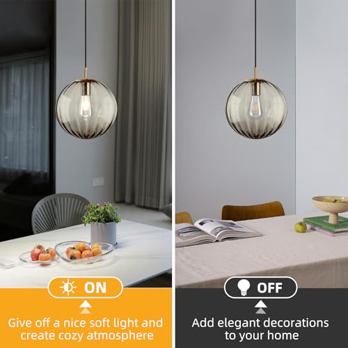 Modern Smoke Grey Glass Pendant Light, Kitchen Island Lighting 2-Pack Globe Pendant Light Fixtures Century Kitchen Island Pendant Lighting for Bedroom Living Dining Room Light Fixture (Without Bulb) - color: BW-Smoky Gray-1 Light-2PC