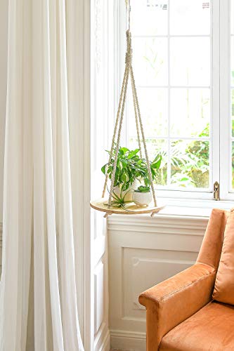 Dahey Hanging Plant Shelf Round Wood Rope Hanging Floating Shelf Boho Home Decor Display Planter Rack for Living Room Bedroom Kitchen Room,Nature - color: Nature