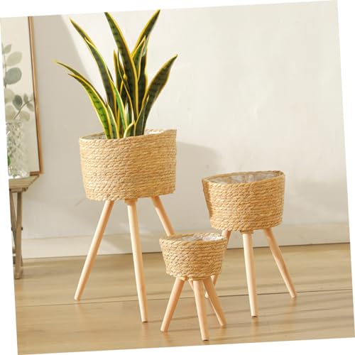 Toddmomy Rattan Basket Plant Stand Weaving Plant Pot Stand Bohemian Style Flower Pot Rack - color: Beige