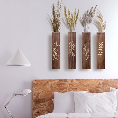 Wood Wall Planter Indoor Wall Decor for Living Room Bedroom, 4 Pack Pocket Vases for Dried Flowers Faux Greenery Plants - size: Medium