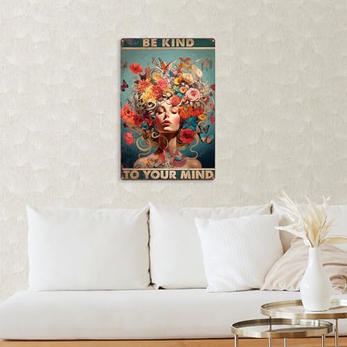 Boho Bedroom Decor Room Aesthetic Wall Signs Boho Chic Home Decor Inspirational Office Decorations Vintage Metal Sign 12×16 Tin Sign - color: Be kind, size: 12×16Inches