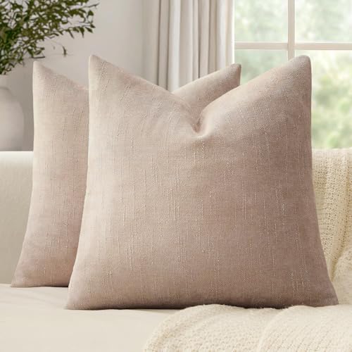 18x18 Inch Set of 2 Textured Throw Pillow Covers Decorative Soft Accent Square Chenille Pillowcases Neutral Farmhouse Cushions Modern Home Decor for Couch Sofa Bedroom Living Room,Irish Cream - color: Irish Cream, size: 18" x 18" (Pack of 2)