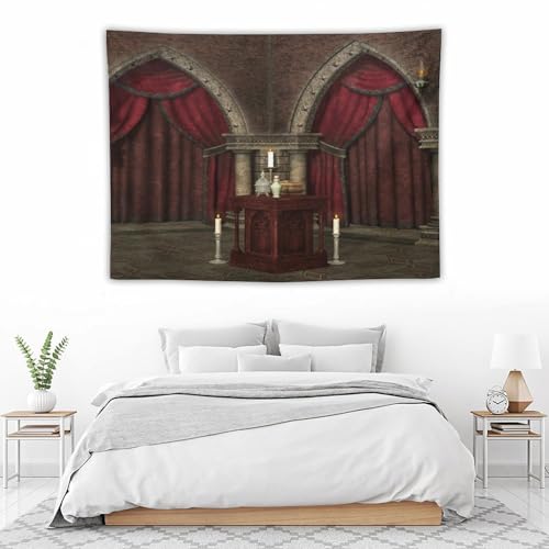 Houselerax Gothic Tapestry,Antique Victorian Style Black Red Mysterious Dark Room in Castle Pillars Candles Atmosphere Pattern Wall Hanging Decor Tapestries for Bedroom Living Room 60"x40" - color: Gothic-13, size: W60xL40in