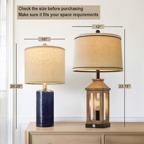 G-SAFAVA 20.25" Small Table Lamps Set of 2 Modern Ceramic Lamps for Living Room Farmhouse Bedside Lamps Boho for Night Stands Bedroom Lamps Side Table Lamps End Table Lamps, Blue - color: Blue