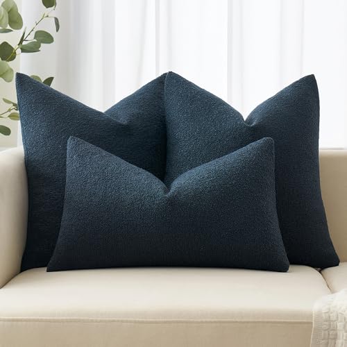 MIULEE 18x18 Inch Decorative Pillow Covers for Couch Bed Set of 2 Textured Boucle Neutral Throw Pillow Covers Navy Blue Accent Solid Pillowcases Sofa Living Room Home Decor - color: Navy Blue, size: 18" x 18" (Pack of 2)