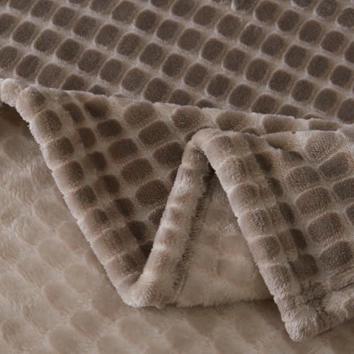 Fleece Throw Blanket for Couch and Bed, 50x60 Inches Soft Cozy 3D Decorative Jacquard Flannel Blankets, Lightweight Fuzzy Warm Throws for Sofa, All Seasons,Taupe -Block Pattern - color: Taupe-1