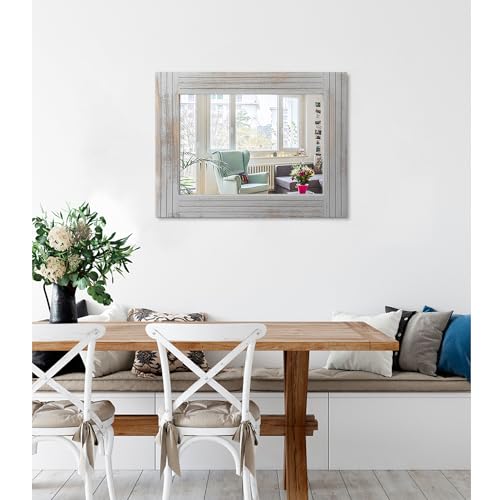 Rustic Mirror Wooden Frame Rectangular Antique Wall Mirror Decor Farmhouse Bedroom Dresser Bedroom Entryway Mirror Large Light Gray 20"x16" - color: Rustic Gray, size: 20"L x 16"W