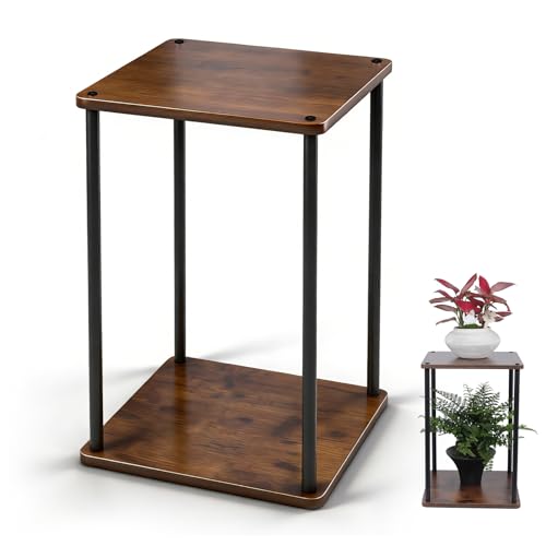 Vigordream Plant Stand Indoor Outdoor 2 Tier Metal Plant Shelf Tall Pedestal Stand Flower Pot Stands Multiple Planter Support Rack for Corner Living Room, Balcony, Garden Patio (Retro Brown, 17 INCH) - size: 17 INCH