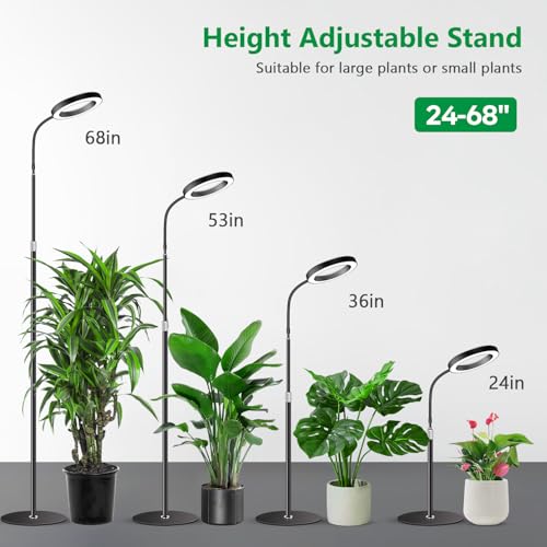 Aumtrly Grow Lights for Indoor Plants, Full Spectrum Floor Standing Plant Lights with 68" Stand for Growing Large Tall Plants, Black Halo LED Plant Grow Light with 6/12/16H Timer - size: 1 head 68inch/black