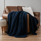 Battilo Cozy Navy Blue Throw Blanket 50" x 60" | Hand Knitted Chunky Knit Throw Blanket, Soft Jumbo Chenille for Couch Sofa Bed - color: Navy