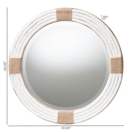 bali & pari Makya Round Woven Rope Mirror – Coastal Mirror with White Fabric and Woven Jute Accents for Farmhouse, Boho Wall Decor, Beach House, Fully Assembled