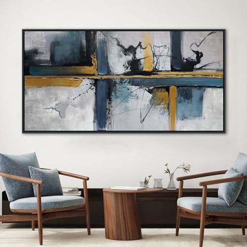 Abstract Canvas Wall Art Framed Modern Wall Art for Living Room Navy Blue Artwork for Walls, Above Bed Wall Decor With Navy and Gold for Bedroom and Living Room Office Pictures Wall Decor 24×48IN - color: Navy, size: 48"L x 24"W