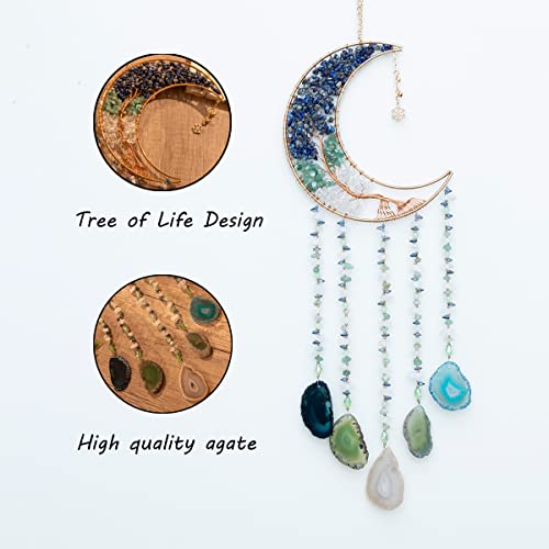 Boho Dream Catcher with Crystal Suncatcher, Handmade Dream Catchers for Adults Bedroom Decor, Moon Wall Hanging Bohemian Room Decor Spiritual Gift for Women - color: Colorful