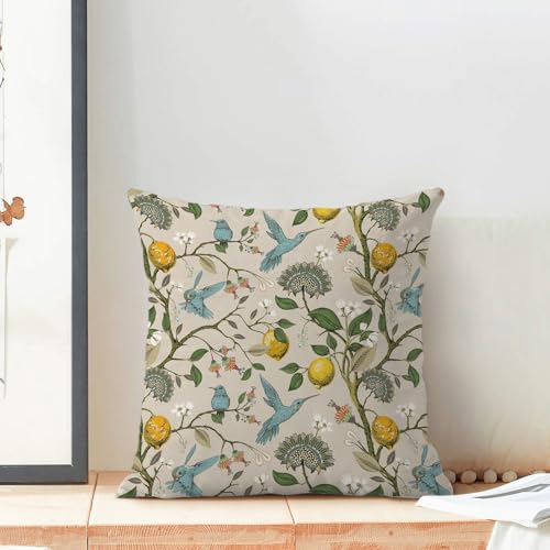 Chinoiserie Pillow Covers 16x16 Set of 2 Vintage Yellow Blue Birds Floral Lemon Throw Pillow Covers Outdoor Decoration Spring Summer Pillowcase Farmhouse Decorative Cushion Case for Home Couch - color: Yellow Blue Lemon Birds, size: 16" x 16" (Pack of 2)