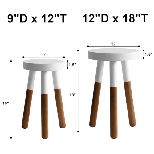 LitaEther Reverse Dipped Wood Plant Stand, Wood Accent Stool,Milking Stool Set (16" H x 12" D+18" H x 12" D) - size: 16"+18" Tall