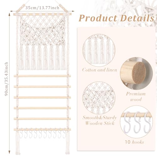 SNOWSTAR Macrame Hair Claw Clip Organizer,Large Capacity Mesh Bag Scrunchies Holder and Hair Ties Organizer for Women Girls,Hair Accessorie Hanging Storage Home Decor Wall,Door - color: Wood