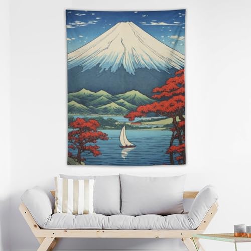 QEOPGNE Wall Tapestry for Bedroom Mount Fuji Mountain Landscape Lake Fall Leaves Japanese Painting Tapestry Wall Decor for Bedroom Aesthetic Wall Art Living Room Decor for Men And Woman 30"x40" - color: Style2, size: 40L" x 30W"