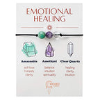 BOHO GARDEN Healing Bead Bracelets - Spiritual Crystal Beaded Bracelet - Made of 3 Real & Natural Gemstones, Adjustable 3-9.7” Black Rope - Gem Stones Jewelry for Men, Women, Teens (13+) - 8mm Bead - color: EmotionalHealing