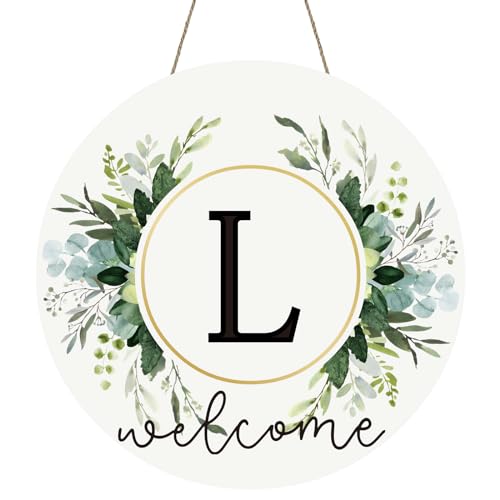 Monogram Letter L Wreaths for Front Door Wreath Wooden Welcome Sign for Front Door Decor Floral Family Last Name Initial House Warming Spring Summer Porch Rustic Wall Home Kitchen Boho Decorations - color: Letter L