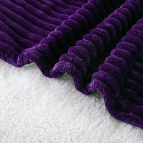 Purple Sherpa Fleece Throw Blanket 50”×60” for Couch Sofa Bed,Super Soft Cozy Plush Double Side Thick Flannel Blanket with Striped Design Lightweight for Adults,Woman,Girls - color: Purple, size: 50×60inch