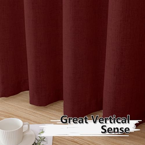 Tollpiz Short Linen Tier Curtains Rod Pocket Semi Sheer Half Kitchen Curtain Burlap Light Filtering Thick Linen Drapes for Bathroom, 30 x 24 inches Long, Burgundy Red, Set of 2 Panels - color: Burgundy Red, size: 30"W x 24"L (Pack of 2)